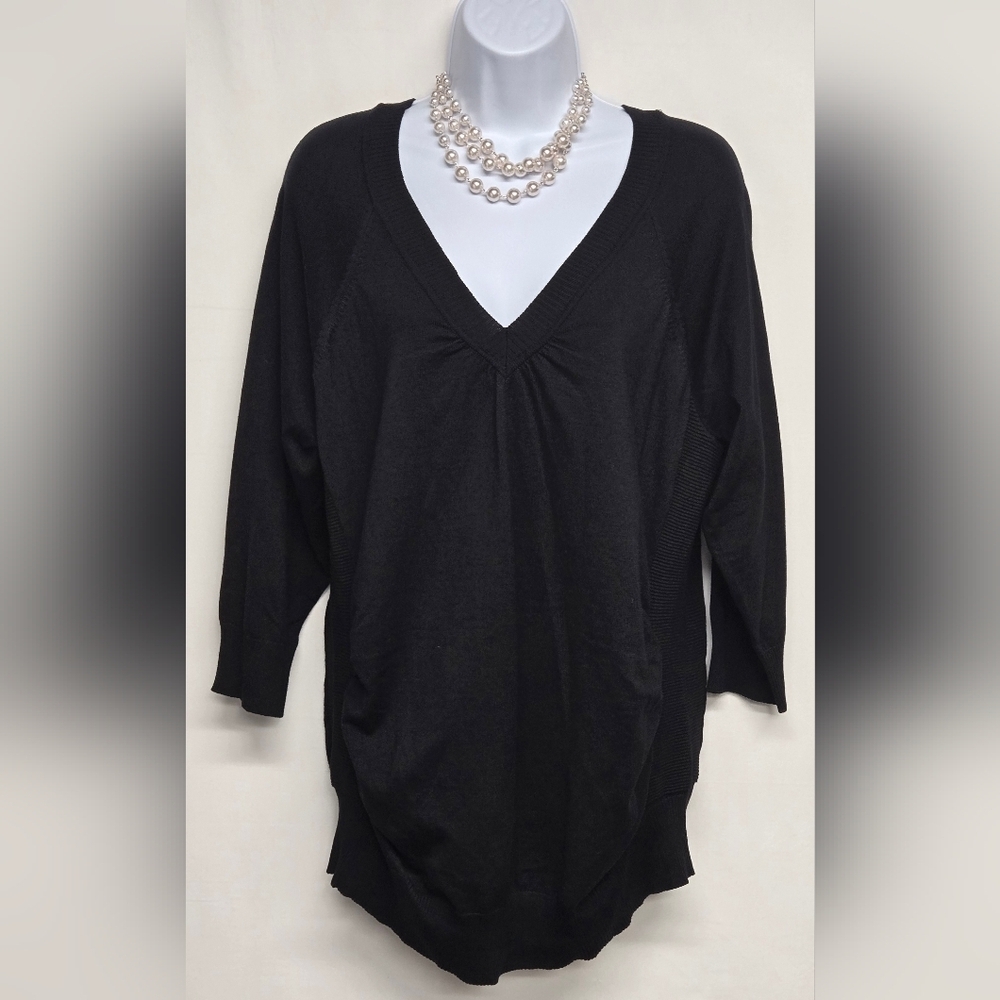 T/O Sweaters 2X Jr. Pullover Sweater Stretch Knit V Neck Black